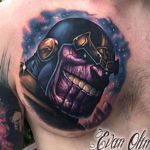 Thanos Tattoo by Evan Olin #Thanos #thanostattoos #thanostattoo #marveltattoo #supervillaintattoo #supervillains #comictattoos #EvanOlin