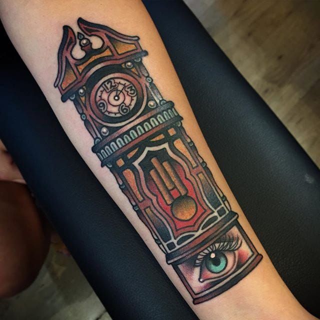 grandfather clock tattoo sleeve