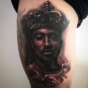 Black and grey Tupac portrait by Tater Tatts. #realism #TaterTatts #blackandgrey #Tupac