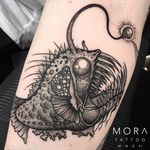 Anglerfish Tattoo by Simon Mora #anglerfish #anglerfishtattoo #anglerfishtattoos #angler #anglertattoo #fish #fishtattoo #blackwork #blackworkanglerfish #SimonMora