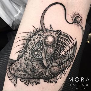 Anglerfish Tattoo by Simon Mora #anglerfish #anglerfishtattoo #anglerfishtattoos #angler #anglertattoo #fish #fishtattoo #blackwork #blackworkanglerfish #SimonMora