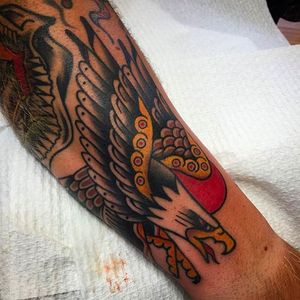A classic looking eagle tattoo by Ben Hastings. #benhastings #traditionaltattoo #eagle