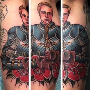 Brienne of Tarth tattoo by Mark Meyer. #gameofthrones #GOT #tvshow #brienneoftarth #traditional #traditionalamerican