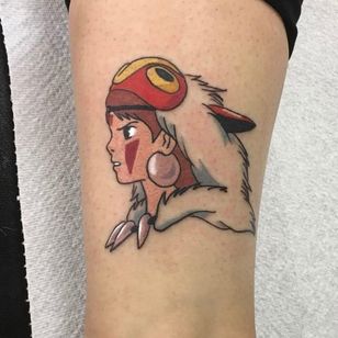 Tatuaje de la princesa Mononoke por Tina Lugo #TinaLugo #color #neutraditional #princessmononoke #studioghibli #anime #portrait #nature #mask #warrior