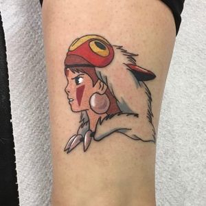 Princess Mononoke tattoo by Tina Lugo #TinaLugo #color #newtraditional #princessmononoke #studioghibli #anime #portrait #nature #mask #warrior