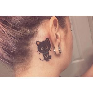 Chococat behind the ear tattoo of Stefanie Prince. #chococat #sanrio #cat #cute #kawaii #adorable