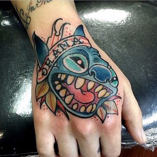 Stitch tattoo by Jose Diaz. #handjammer #liloandstitch #disney #ohana #stit...
