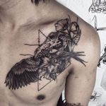 Bird skull tattoo by Gael Cleinow. #GaelCleinow #bird #skull #birdskull