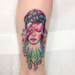 David Bowie tattoo by Roberto Euán. #colorful #girly #sparkles #sparkly #glittery #pretty #RobertoEuan #goldlagrimas #davidbowie #bowie #AlladinSane #crystal