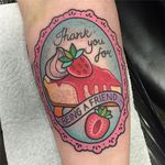 A Golden Girls inspired slice of cheesecake by Shell Valentine (via IG-shell_valentine_tattoo) #kawaii #girly #colorful #traditional #food #ShellValentine