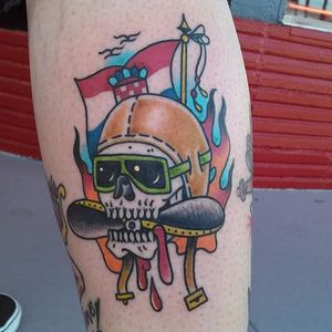 Pilot Skull Tattoo by Nick Macaulay #pilotskull #skull #traditional #NickMacaulay