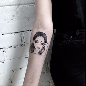 Nice portrait tattoo by Katya Geta #KatyaGeta #blackwork #dotwork #portrait #minimalistic