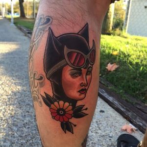 Catwoman traditional style tattoo by Josh Davis #Catwoman #Batman #DCComics #traditional #JoshDavis