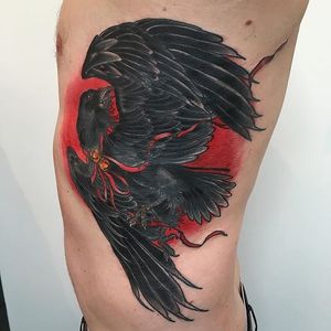 Raven Tattoo by Jake Danielson #raven #raventattoo #neotraditional #neotraditionaltattoo #neotraditionaltattoos #neotraditionalartist #JakeDanielson