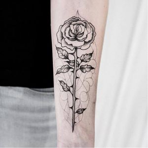 Rose tattoo by Uls Metzger #UlsMetzger #monochrome #dotwork #blackwork #rose