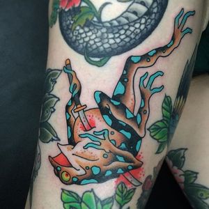 Seppuku Frog Tattoo by Fran Massino #frog #frogtattoo #seppuku #seppukutattooo #japanese #americanjapanese #westernjapanese #japanesedesigns #traditionaltattoos #traditional #FranMassino