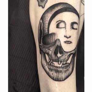 Surrealistic skull tattoo by Abes #Abes #blackwork #surrealistic #skull