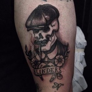 Peaky Blinders Tattoo by Scott Trerrotola #peakyblinders #traditional #skull #ScottTrerrotola