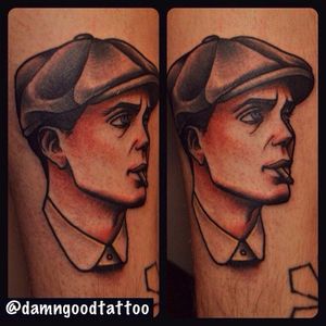 Tommy Shelby Tattoo, artist unknown #peakyblinders #tommyshelby #traditional #portrait