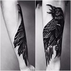Raven Tattoo by Vladimir Pride #raven #bird #blackwork #blackink #blackworkartist #darkart #blackworkartist #VladimirPride