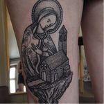 Saint and church tattoo by Servadio #Servadio #medievalart #saint #church