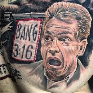 Remember the time Stone Cold made Vince McMahon pee his pants? This fan has a daily reminder. Tatoto by Joe Seufert. #wrestling #VinceMcMahon #realism #colorrealism #JoeSeufert