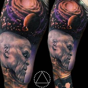 Extraterrestrial Galaxy Tattoo by Saga Anderson @inkbysaga #SagaAnderson #InkbySaga #Realistic #Galaxy #Cosmic #Universe #Stars #Planets #Extraterrestrial #Realismclub