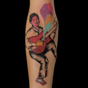 Guitar player tattoo by Loreprod #Loreprod #surrealistic #graphic #guitar #musician