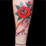 Rose Tattoo by Dustin Stemen #rose #hand #traditionalrose #redrose #roses #classicrose #classic #traditional #DustinStemen