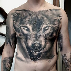 Wolf tattoo by Luke Sayer #LukeSayer #blackandgrey #realistic #horror #wolf