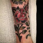 Traditional rose by Paul Dobleman on our own @chateau! #PaulDobleman #traditional #color #rose #tattoooftheday