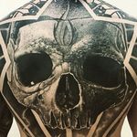 Skull tattoo via Google #skull #skulltattoo #realism #blackandgrey #backpiece