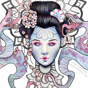 Artwork by Holly Astral #HollyAstral #snake #geisha #mandala