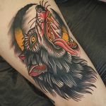 Wolf Tattoo by Jesper Jørgensen #wolf #wolftattoo #traditional #traditionaltattoo #oldschool #oldschooltattoo #darkart #darktraditional #JesperJorgensen