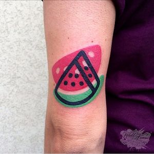 Watermelon tattoo by Mattia Mambo. #MattiaMambo #Mambo #deconstructivism #watermelon #deconstructed #contemporary #bold #fun #watermelon #fruit