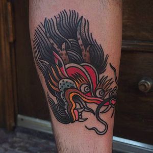Powerful looking dragon head tattoo done by Or Kantor. #OrKantor #dragon #ryu