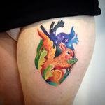 Squirrel heart tattoo by Martyna Popiel #MartynaPopiel #squirrel #anatomicalheart #heart #watercolor #watercolour