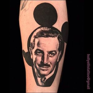 Walt Disney Traditional Portrait Tattoo by Holly Ellis @Hollsballs1 #HollyEllis #IdleHandsSF #idlehandstattoo #Traditional #Black #Portrait #Portraittattoo #Waltdisney #Gentleman