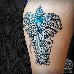 Rad elephant tattoo by Coen Mitchell. #coenmitchell #details #geometric