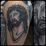 Black and Grey Jesus Tattoo by Nick Mayes #blackandgrey #Jesus #BlackandGreyJesus #Religious #Christ #NickMayes