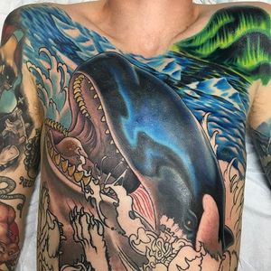 Whale (In Progress) Tattoo by Benji Harris #whale #neotraditional #neotraditionalartist #color #traditional #BenjiHarris