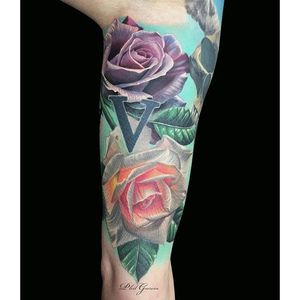 Rose tattoo by Phil Garcia via @philgarcia805 #floral #roses #realistic #realism #PhilGarcia