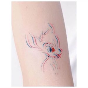 Bambi tattoo by Mini Lau. #MiniLau #bambi #disney #waltdisney #deer #fawn #anaglyph #3D #redink #blueink #blueandred