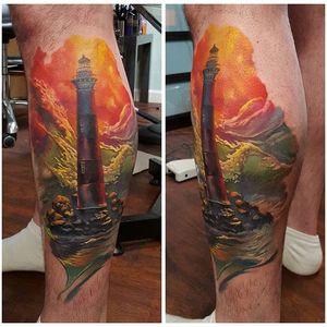 Lighthouse Tattoo by Dmitry Vision #lighthouse #lighthousetattoo #portrait #portraittattoo #colorrealism #colorrealismtattoo #colorrealismtattoos #realistictattoos #colorfultattoos #DmitryVision