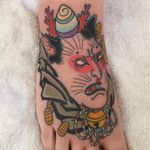 Master Neko-san tattoo by Acetates on Miss Juliet! #Acetates #favoritetattoo #color #Japanese #mashup #cat #kitty #portrait #shell #coral #bell #gold #rope #samurai #foottattoo