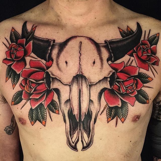 First Tattoo Cow Skull by Dean Savage at Lombard St Tattoo in Portland OR   rtattoos