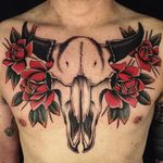 Cattle Skull Tattoo by Andy Canino #cattleskull #traditional #boldwillhold #bigtraditional #oldschool #AndyCanino
