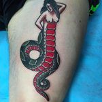 Amazing snake girl tattoo by Sergey Kartoha. #SergeyKartoha #girltattoo #oldschooltattoo #traditionaltattoo #snake #snakelady