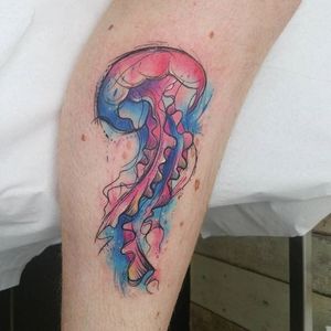 Watercolor jellyfish tattoo by Josie Sexton. #JosieSexton #watercolor #jellyfish #marine #sketch #sketchstyle