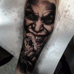 Joker tattoo by Benji Roketlauncha #BenjiRoketlauncha #realistic #blackandgrey #portrait #photorealistic #smoke #joker